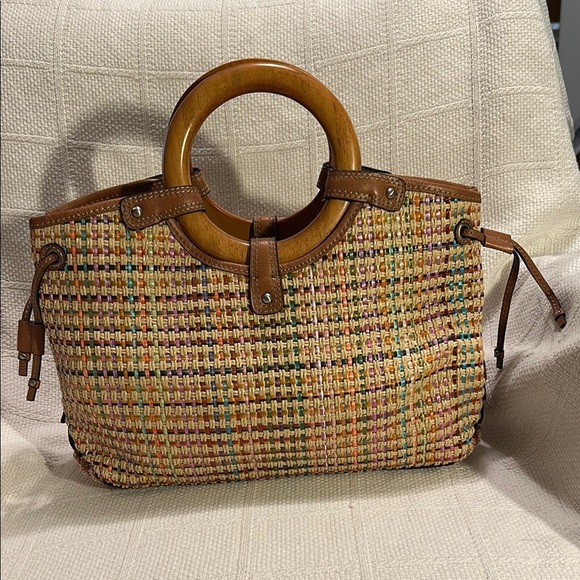 FOSSIL Multicolor Woven Tote with Wooden Handles - Picture 2 of 8